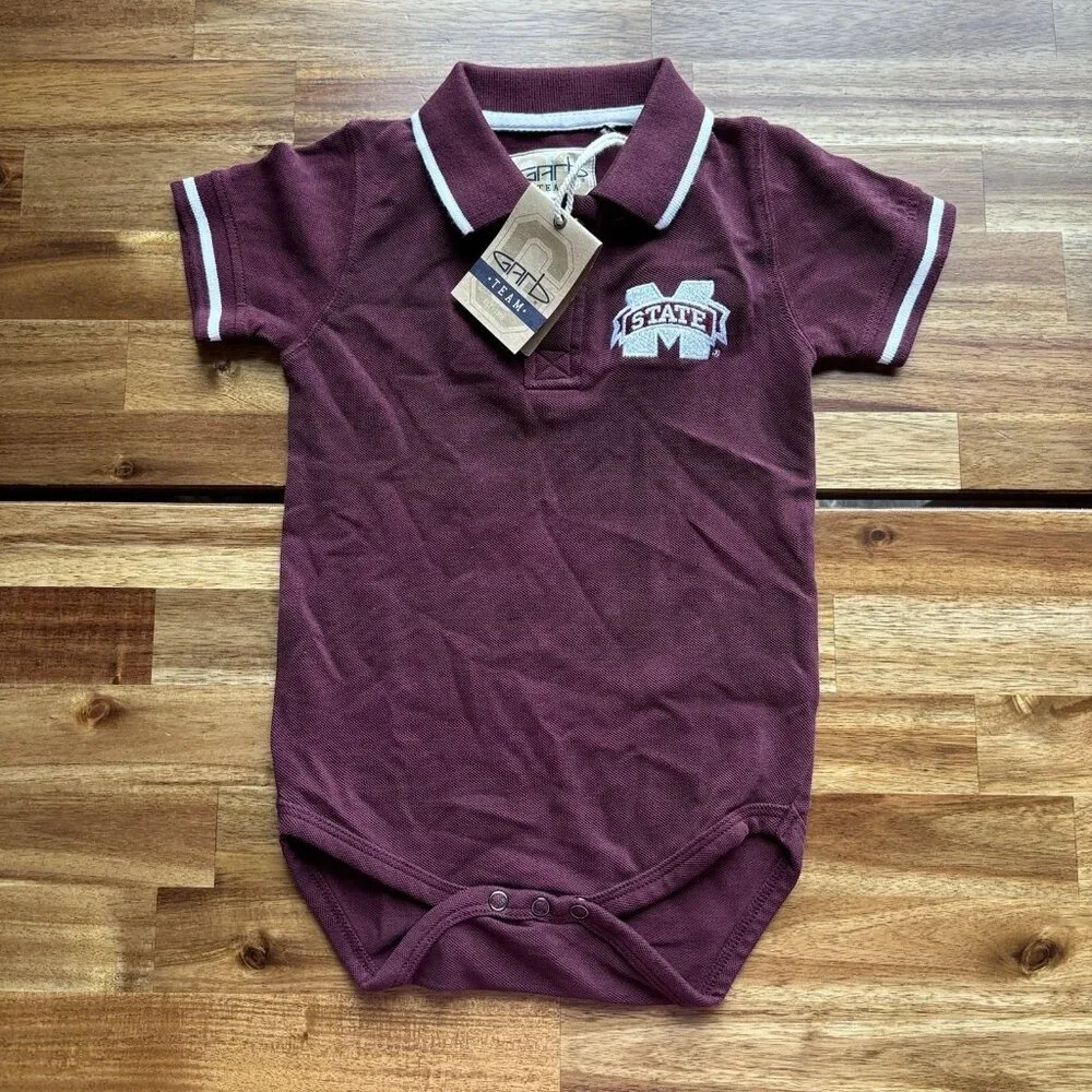 Mississippi State University MSU Football Polo Bodysuit‎ Baby Size 18 Month NWT